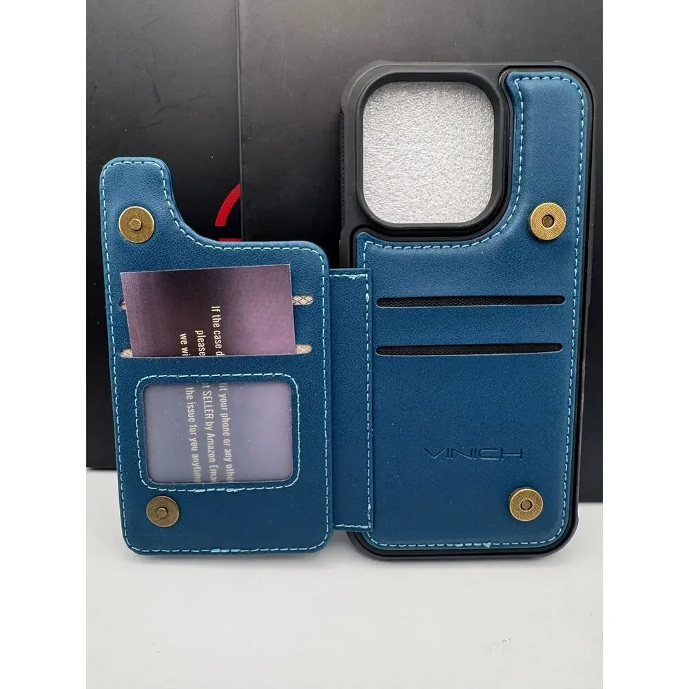 Lot of 4 iphone 15 Pro Max Wallet Magnetic Case Blue Faux Leather Folio-Style
